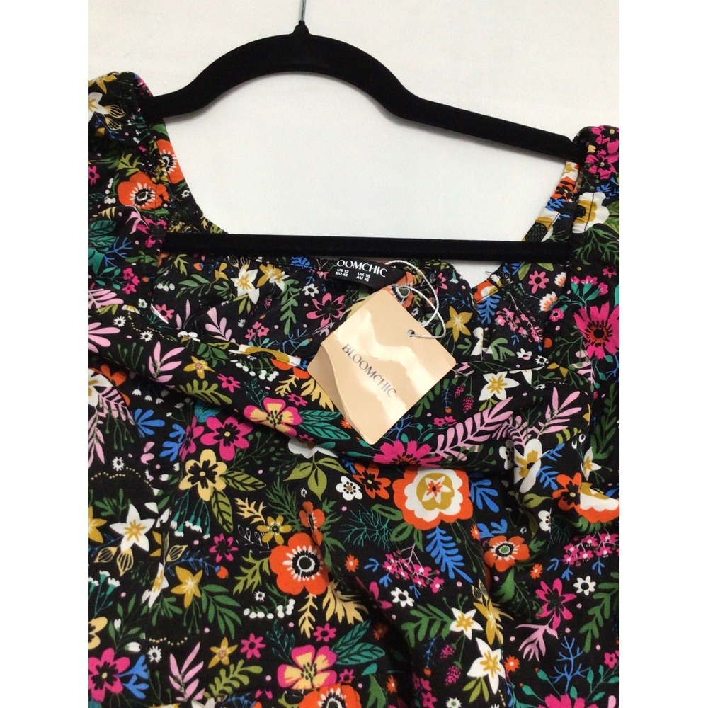 Bloomchic Women Floral Square Neck Tiered Babydoll Top Short Sleeve Multi Color - Picture 6 of 7